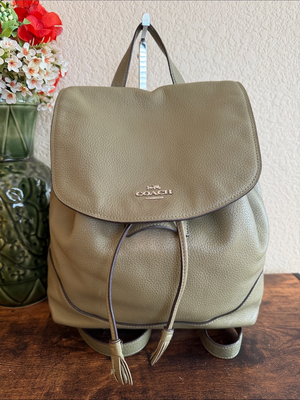 Coach F72645 Elle Leather Backpack in Olive